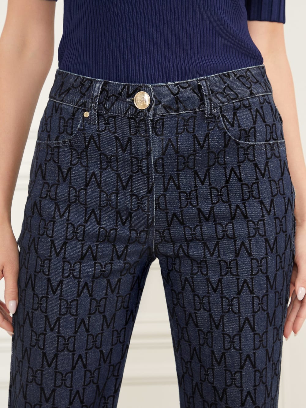 Bea Monogram Print Denim Pant - Guess