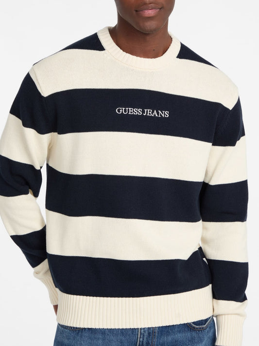 Striped Embroidered Logo Sweater - Guess