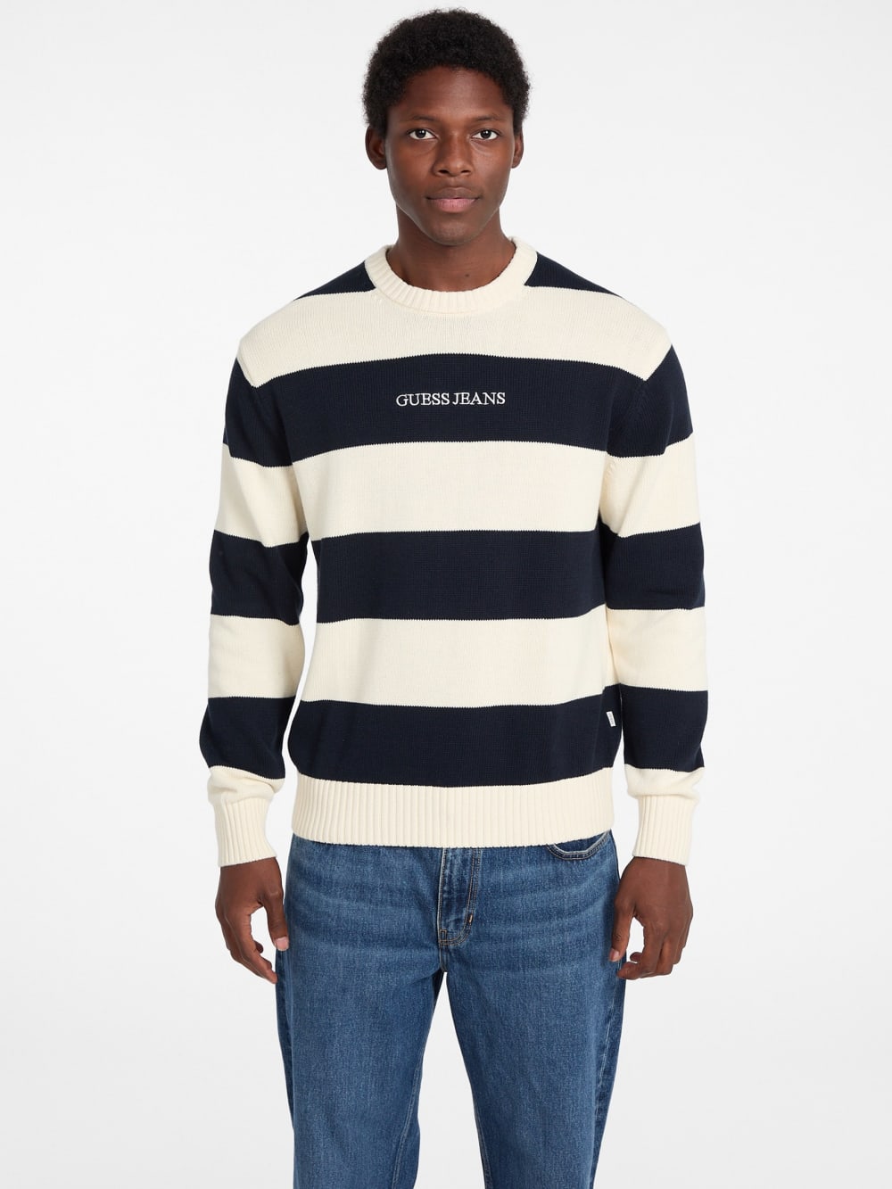 Striped Embroidered Logo Sweater - Guess