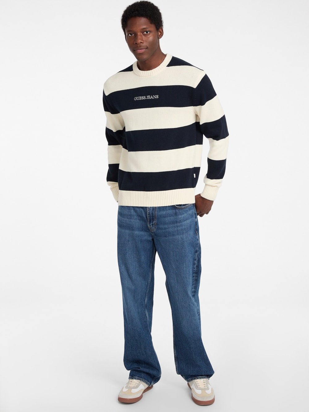 Striped Embroidered Logo Sweater - Guess