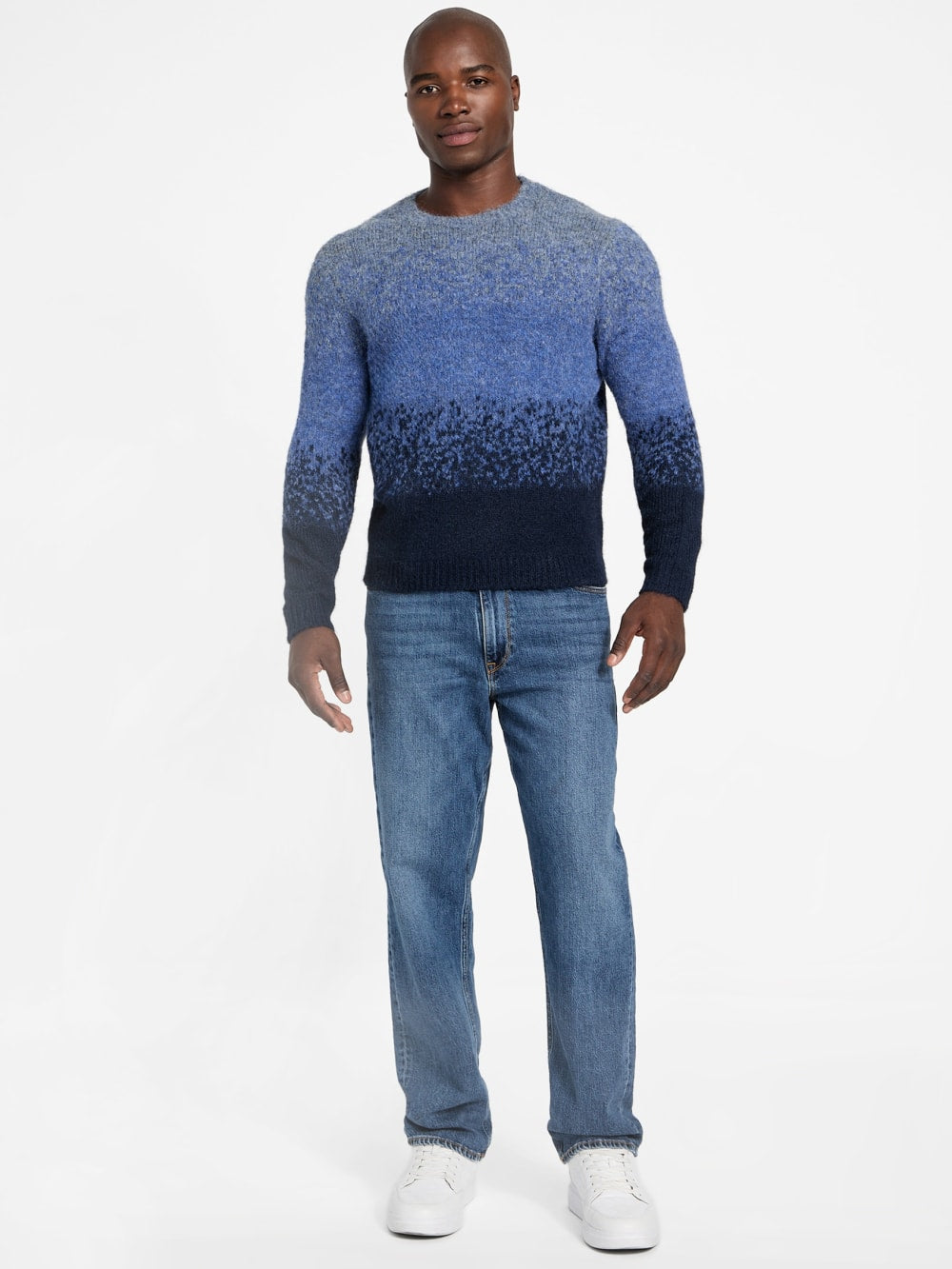 Eco Trey Crewneck Marled Striped Sweater - Guess