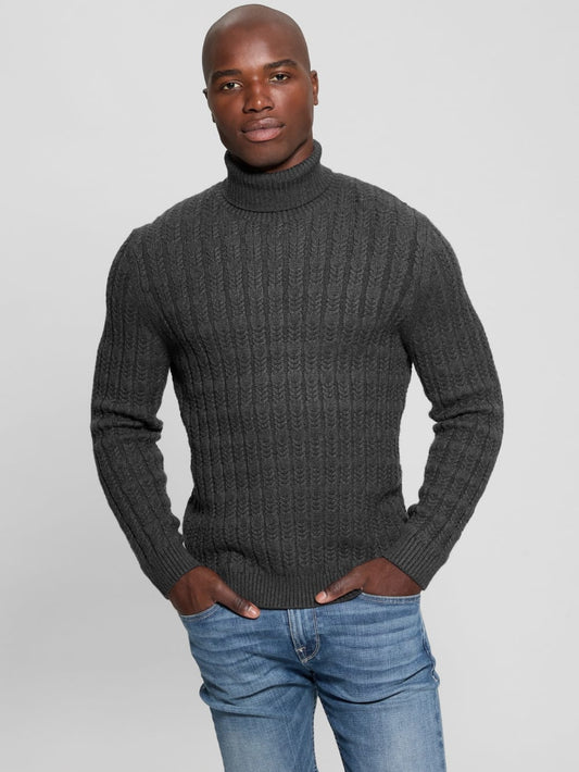 Eco Ezra Turtleneck Cable-Knit Sweater - Guess