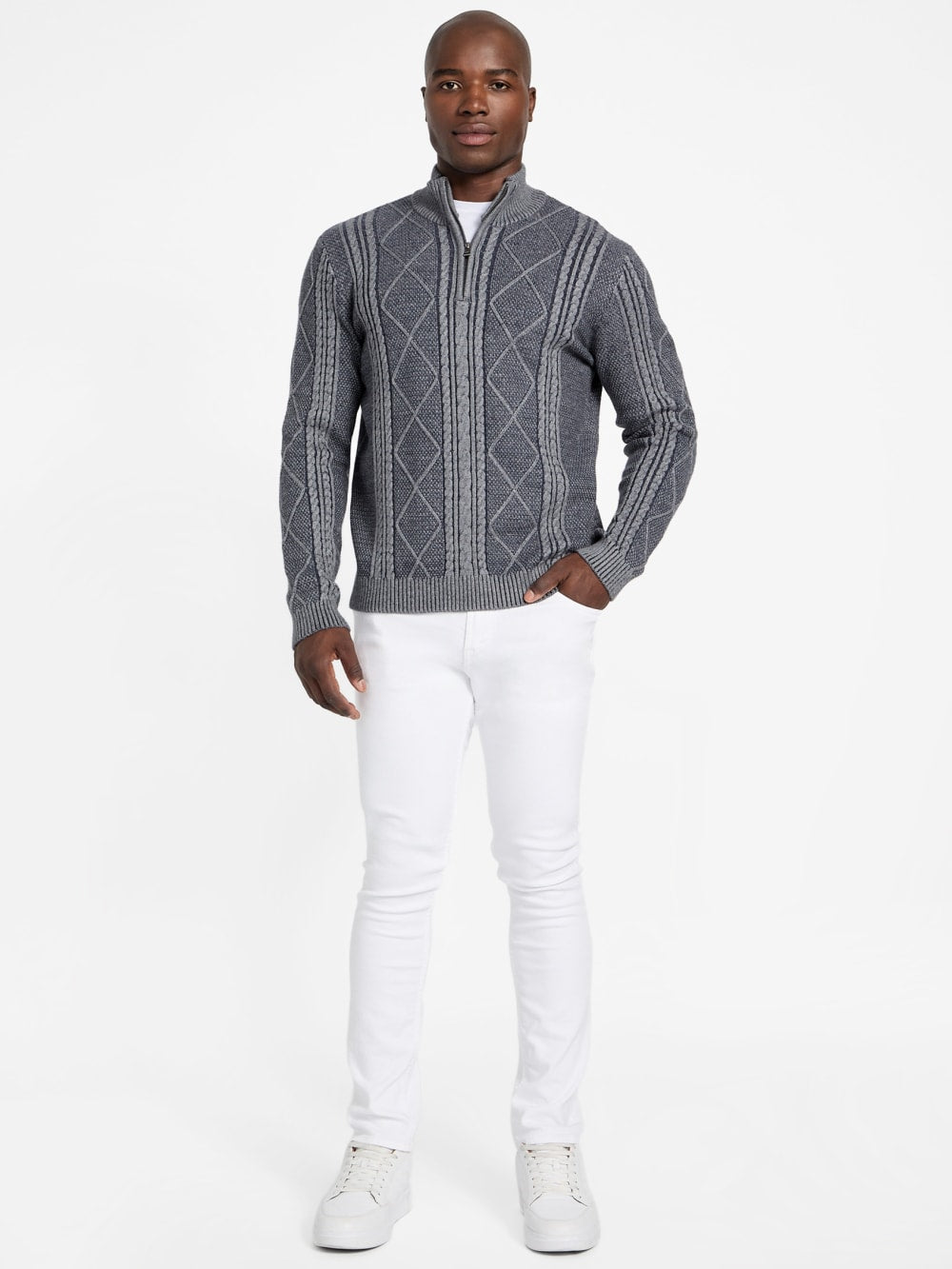 Eco Noel Zip Cable-Knit Sweater - Guess