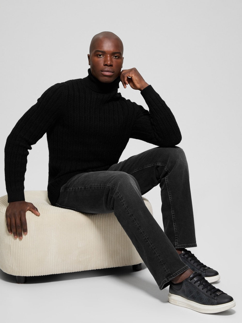 Eco Ezra Turtleneck Cable-Knit Sweater - Guess