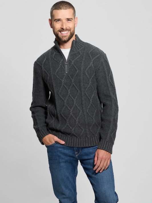 Diamond Cable-Knit Half-Zip Sweater - Guess