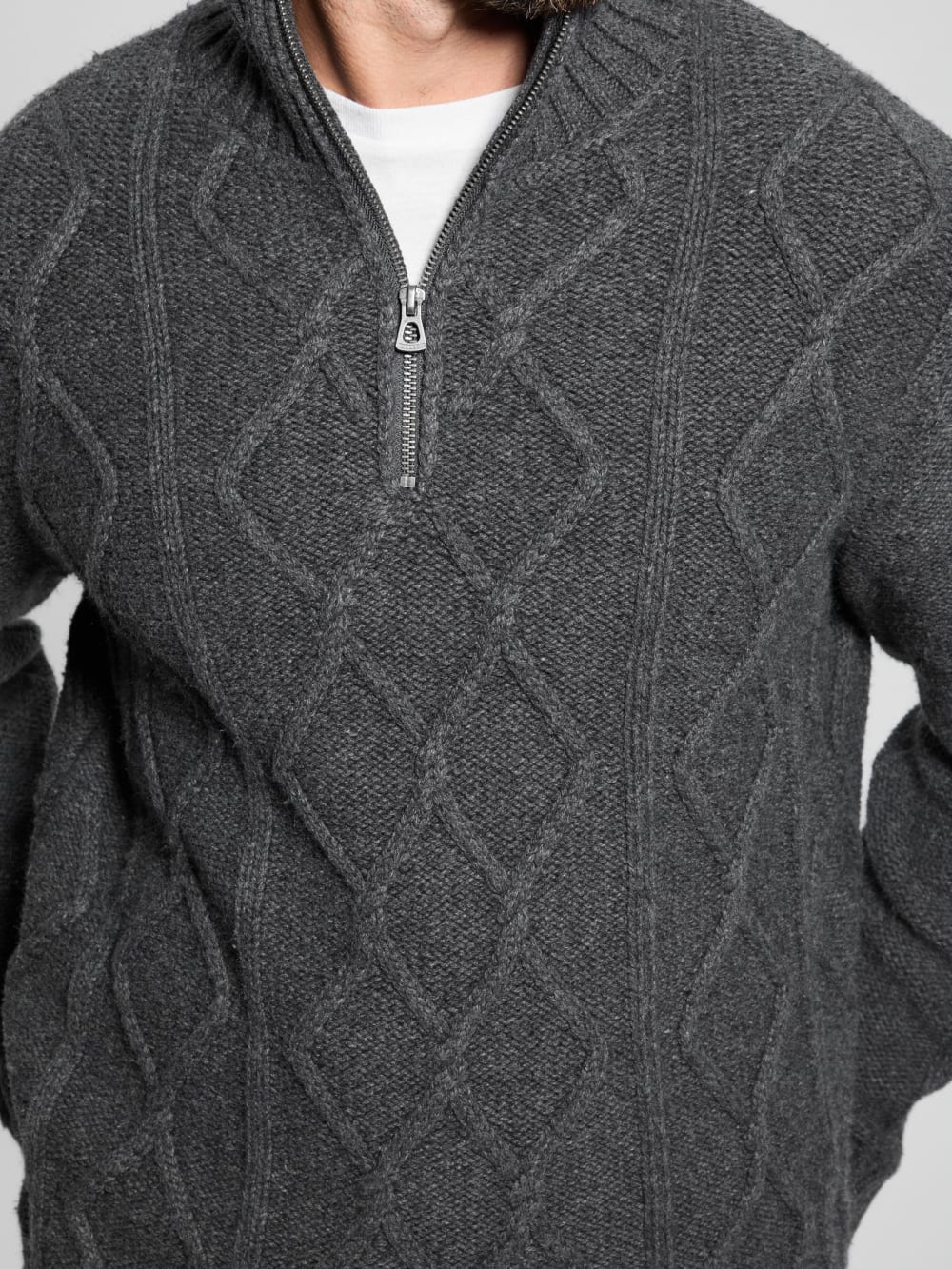 Diamond Cable-Knit Half-Zip Sweater - Guess