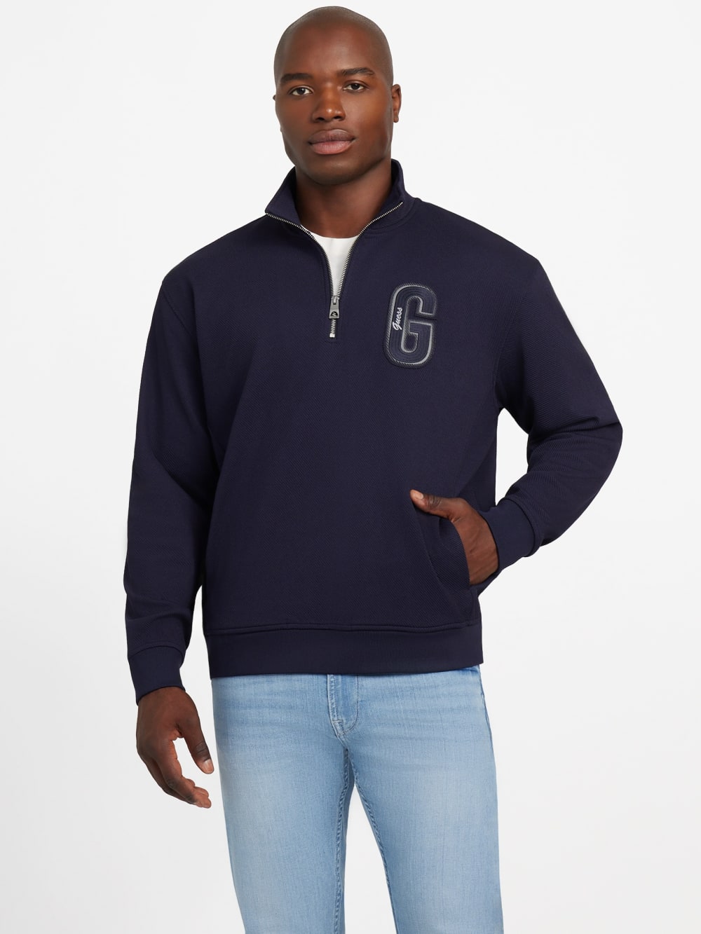 Eco Harris Twill Zip Mock Neck Sweater - Guess