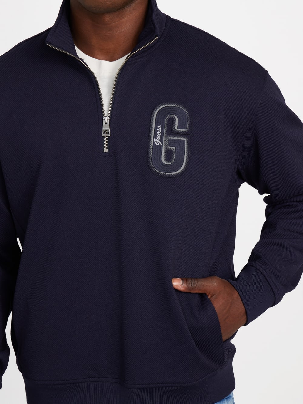Eco Harris Twill Zip Mock Neck Sweater - Guess