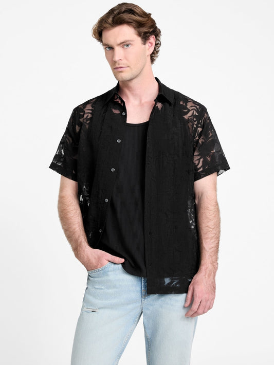 Floral Devore Burnout Shirt - Guess