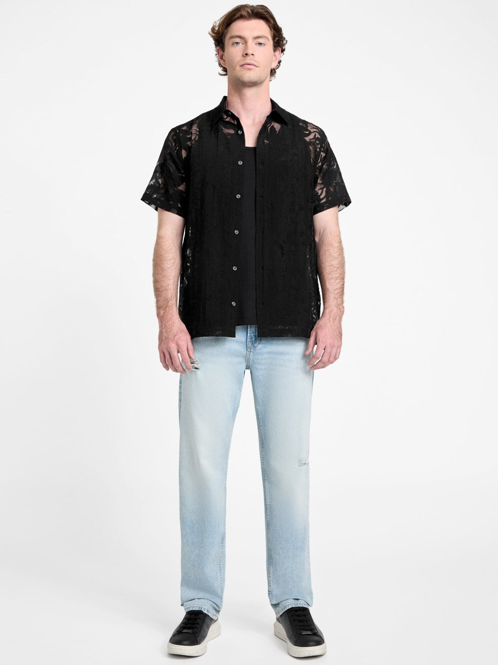 Floral Devore Burnout Shirt - Guess