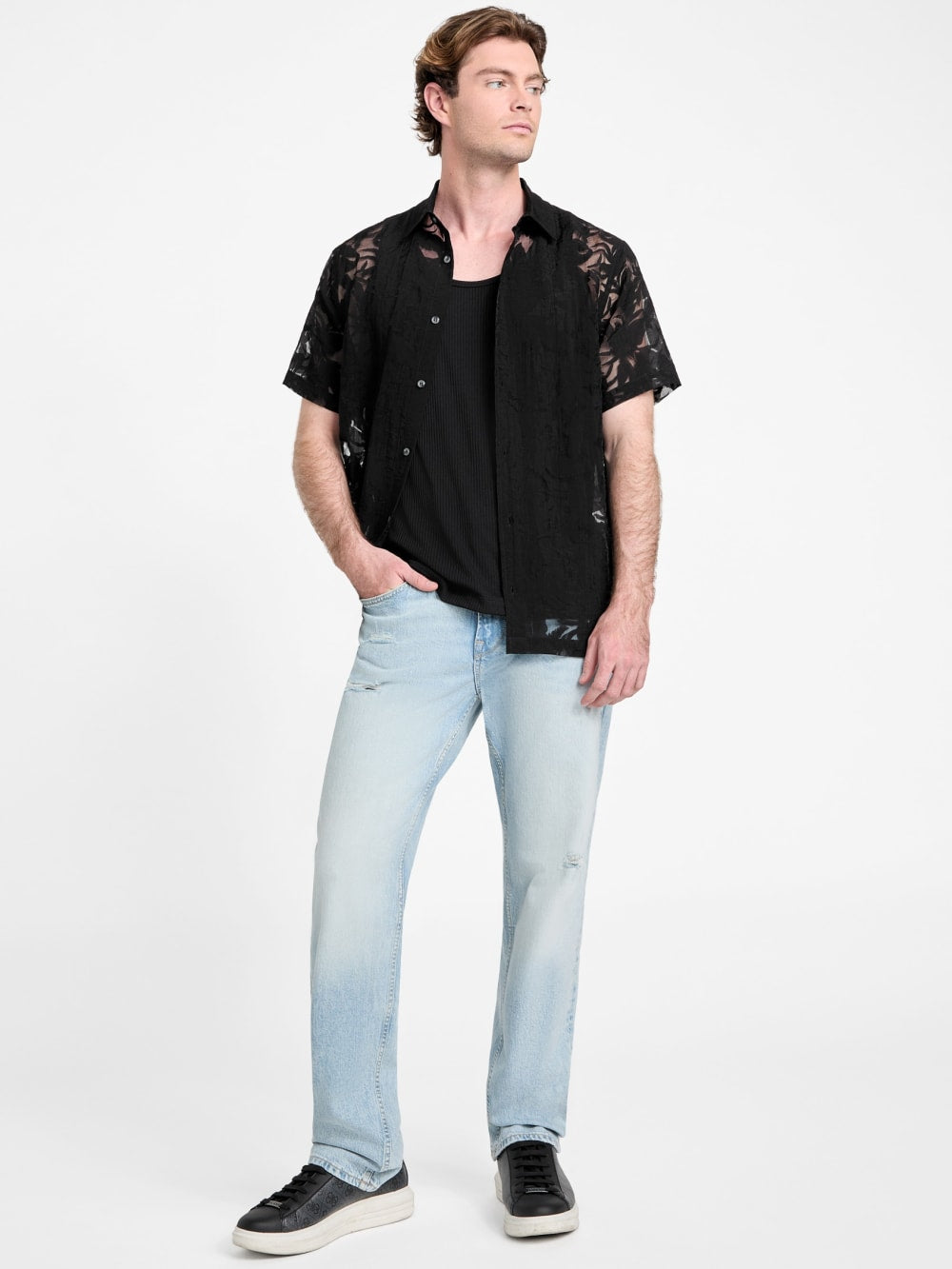 Floral Devore Burnout Shirt - Guess