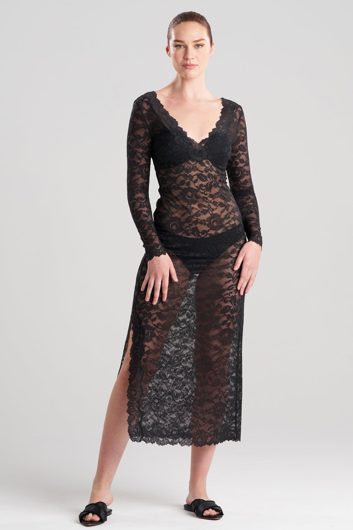 NATORI Peony Allover Sheer Lace Dress