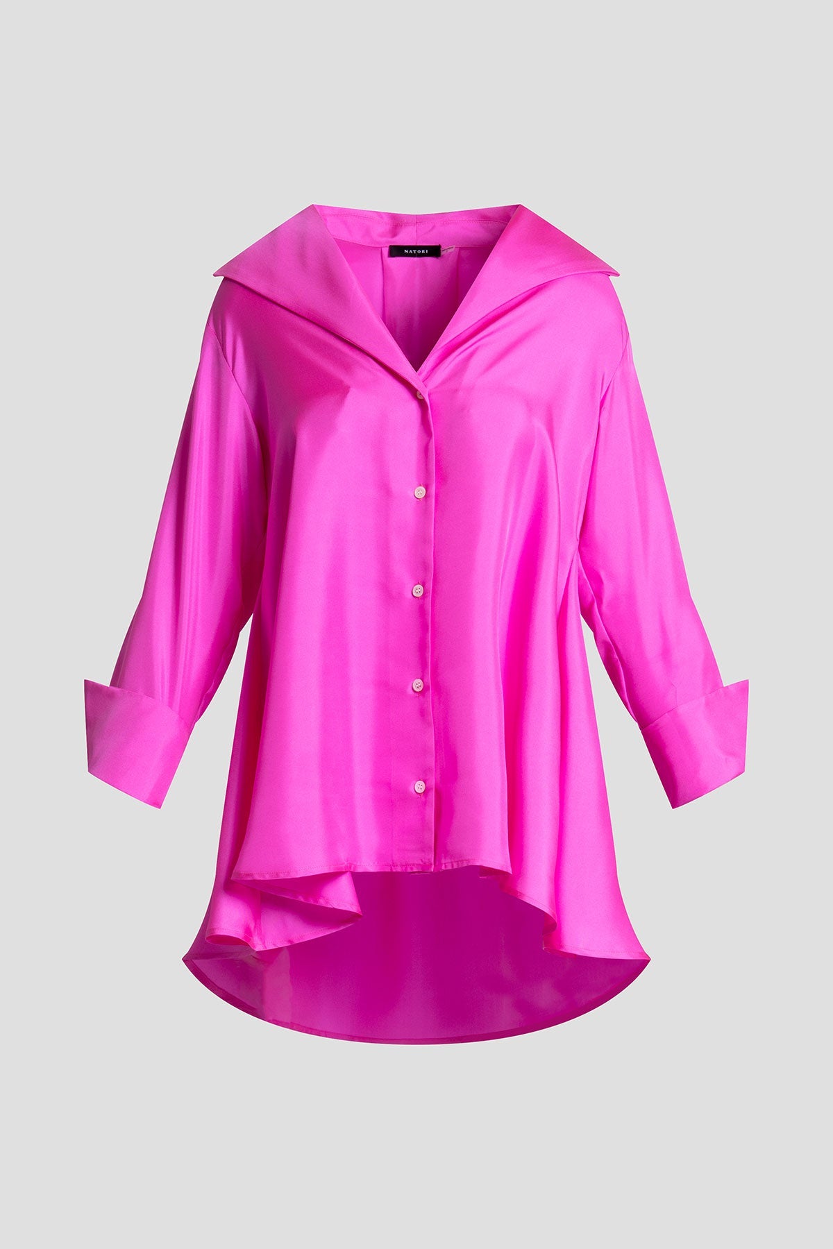 NATORI Solid Silk Twill Button Down Trapeze Shirt