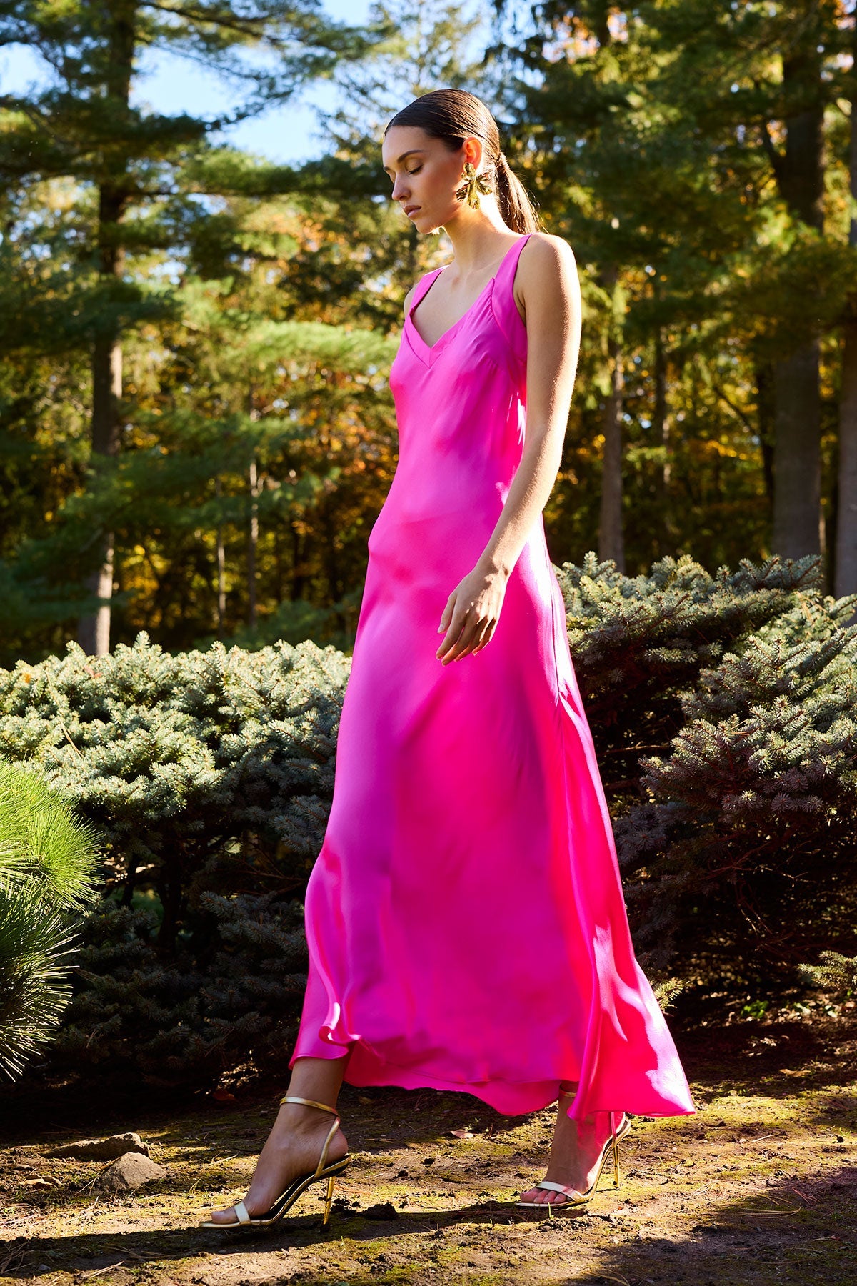 NATORI Key Backless Silk Slip Dress