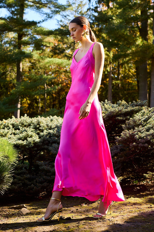 NATORI Key Backless Silk Slip Dress