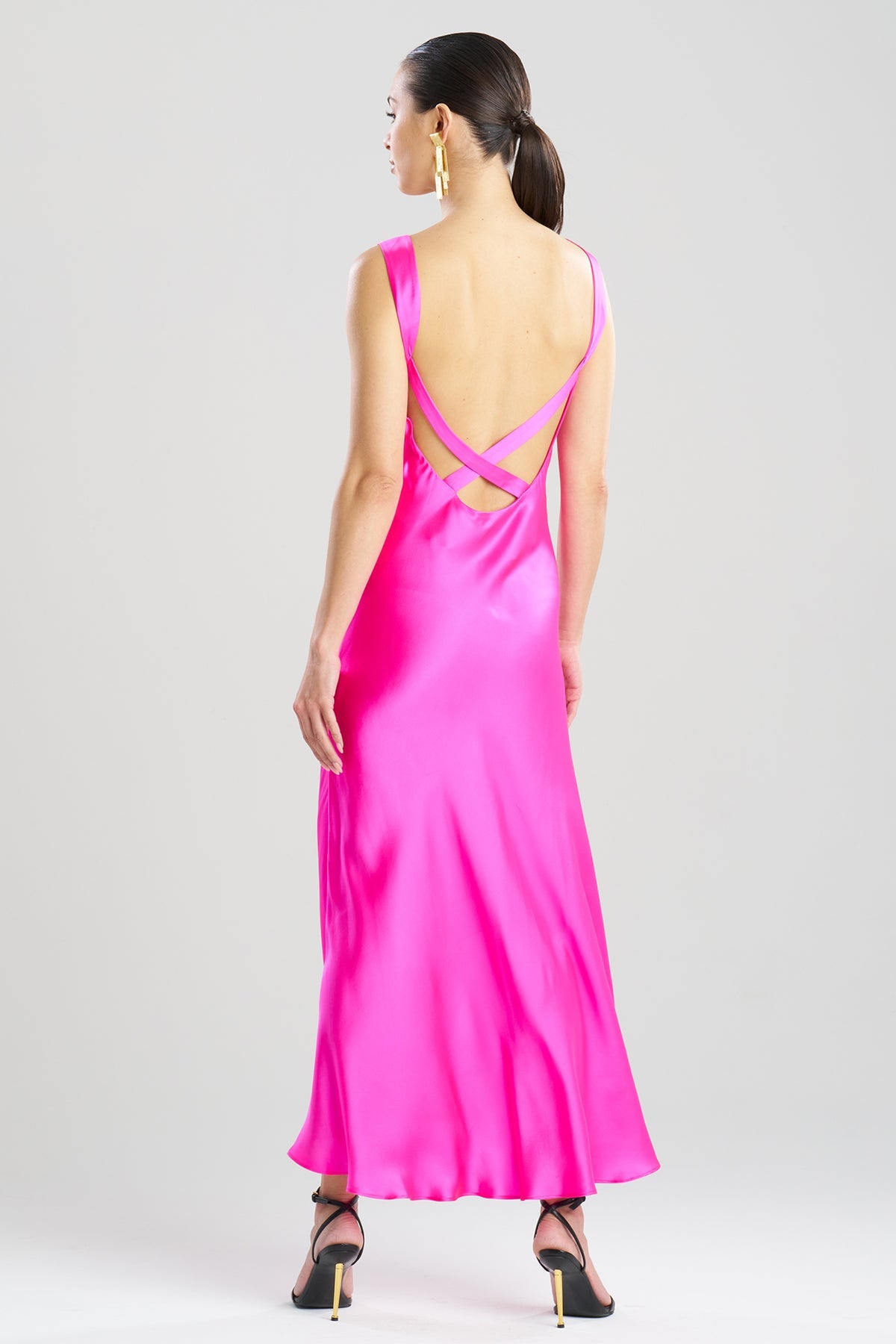 NATORI Key Backless Silk Slip Dress