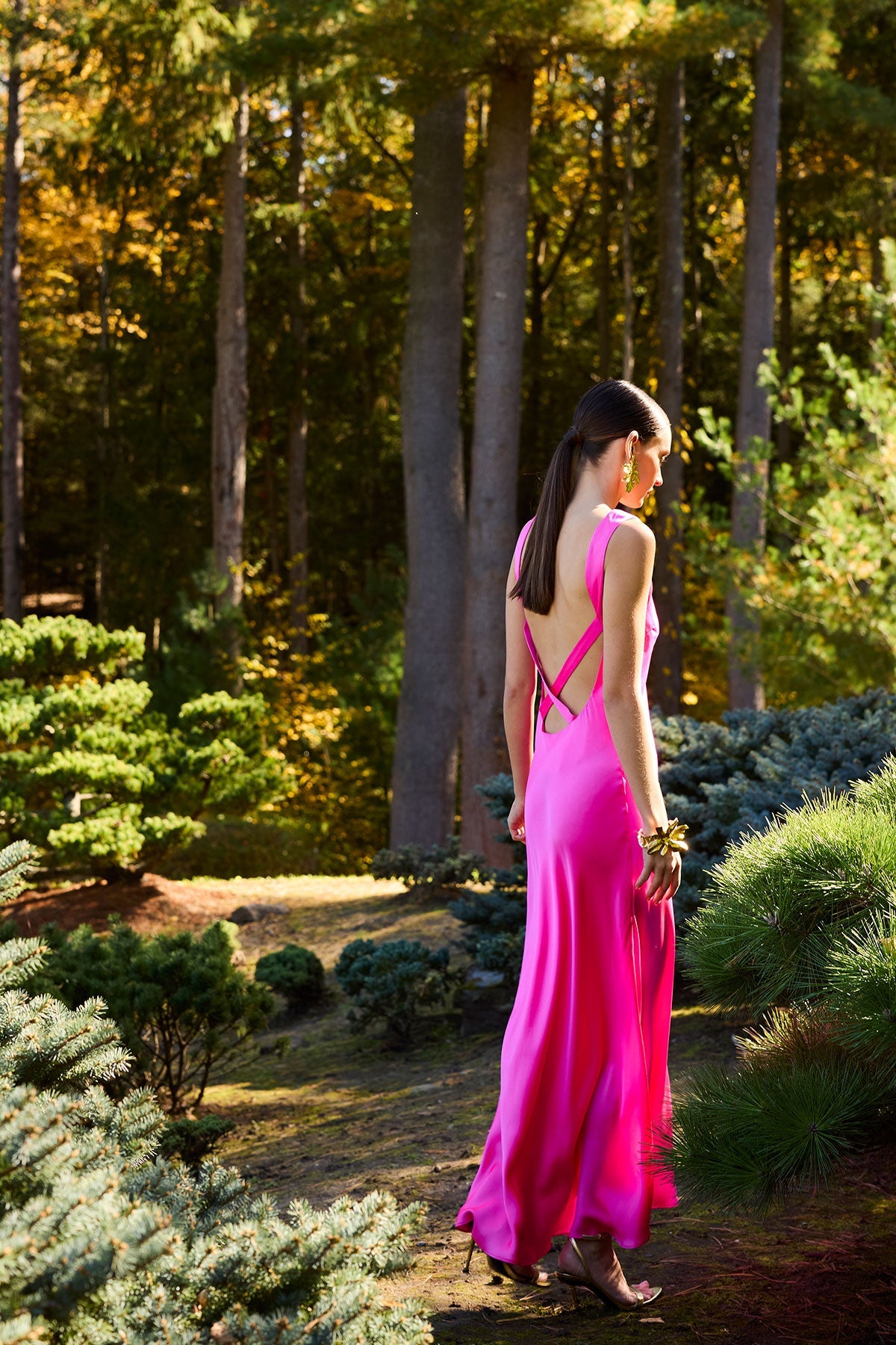 NATORI Key Backless Silk Slip Dress