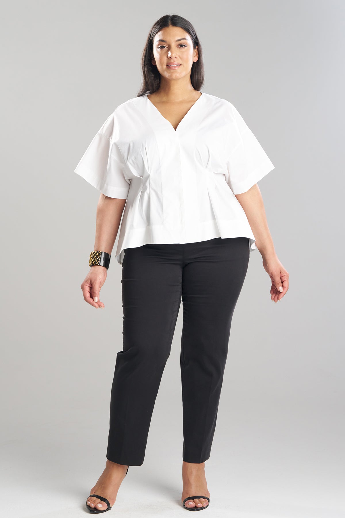 NATORI Cotton Poplin Pleated Back Cocoon Shirt