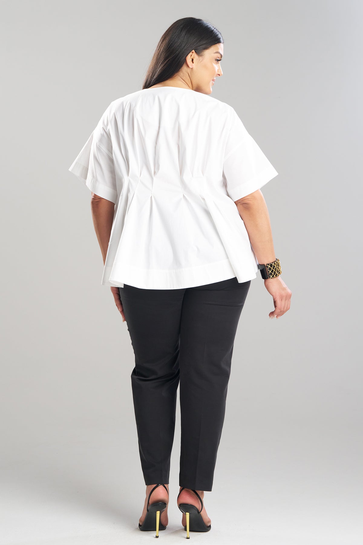 NATORI Cotton Poplin Pleated Back Cocoon Shirt