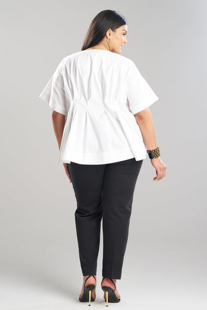 NATORI Cotton Poplin Pleated Back Cocoon Shirt