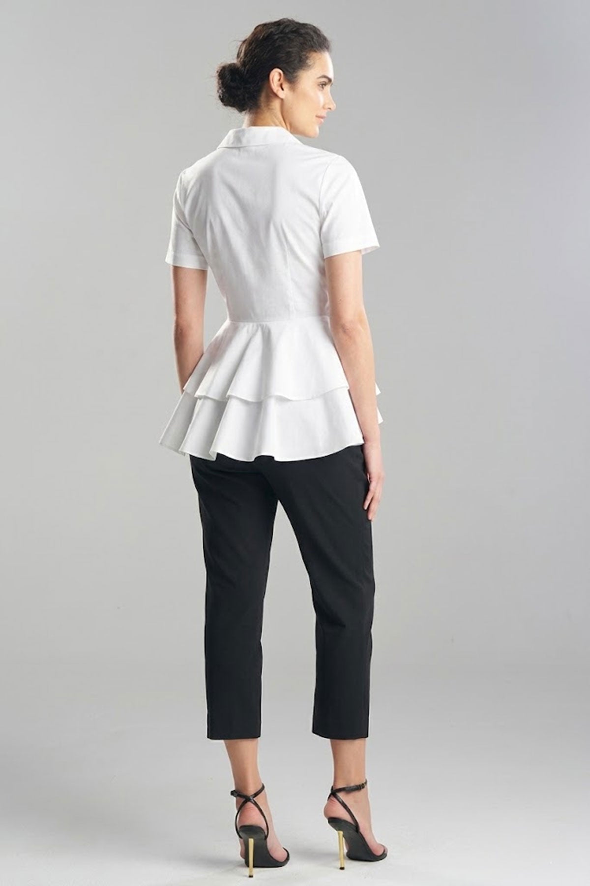NATORI Cotton Poplin Tiered Hem Short Sleeve Shirt