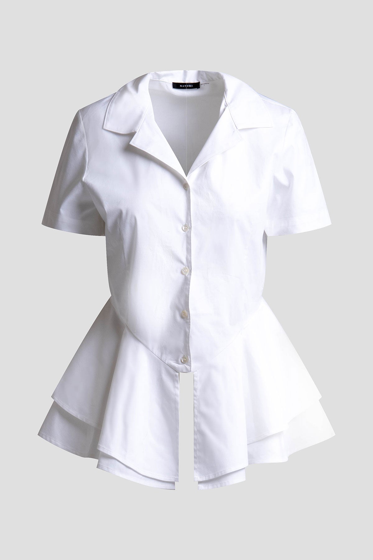 NATORI Cotton Poplin Tiered Hem Short Sleeve Shirt