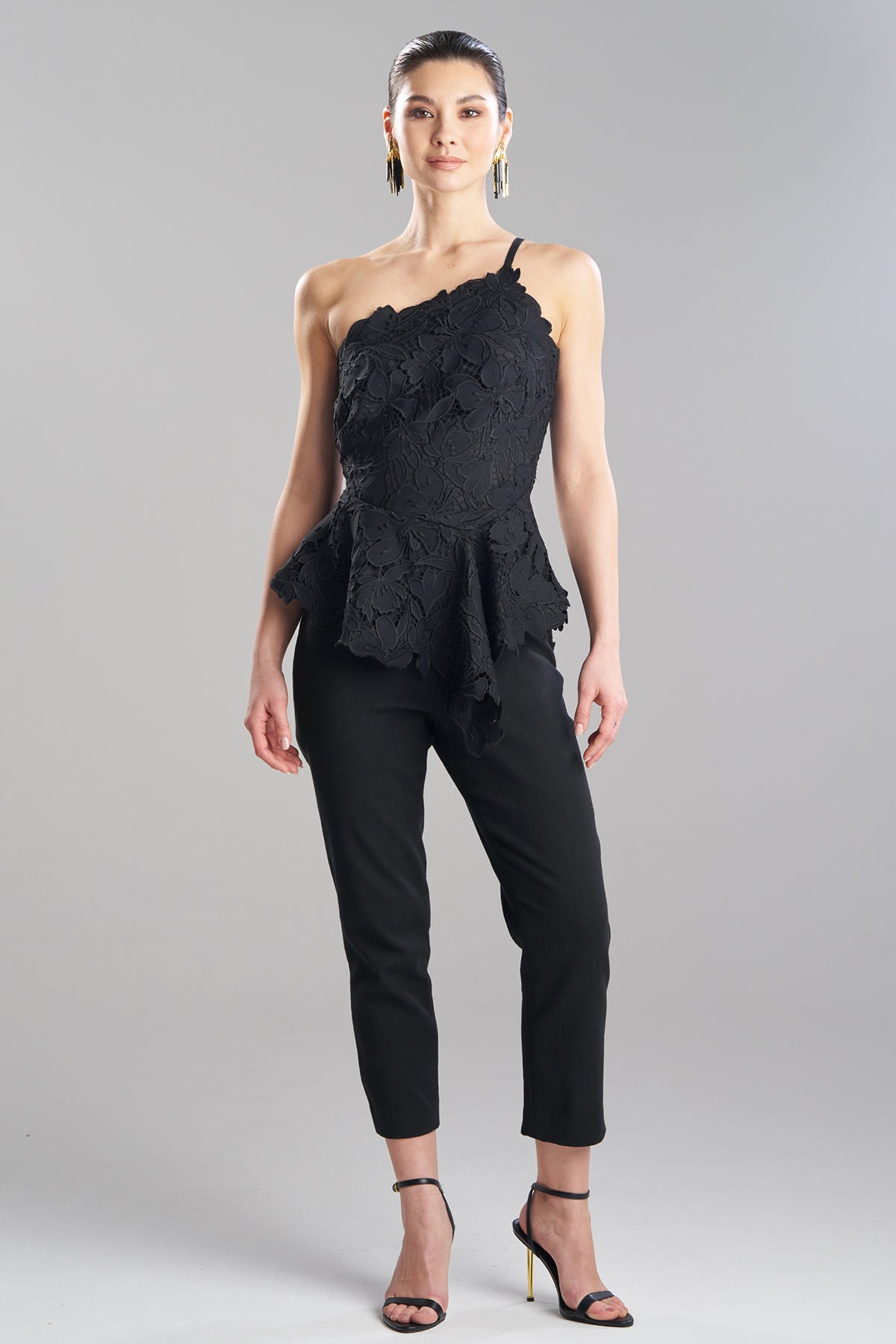 NATORI Peony Floral Lace Asymmetric Halter Top