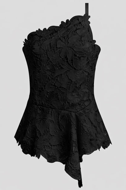 NATORI Peony Floral Lace Asymmetric Halter Top