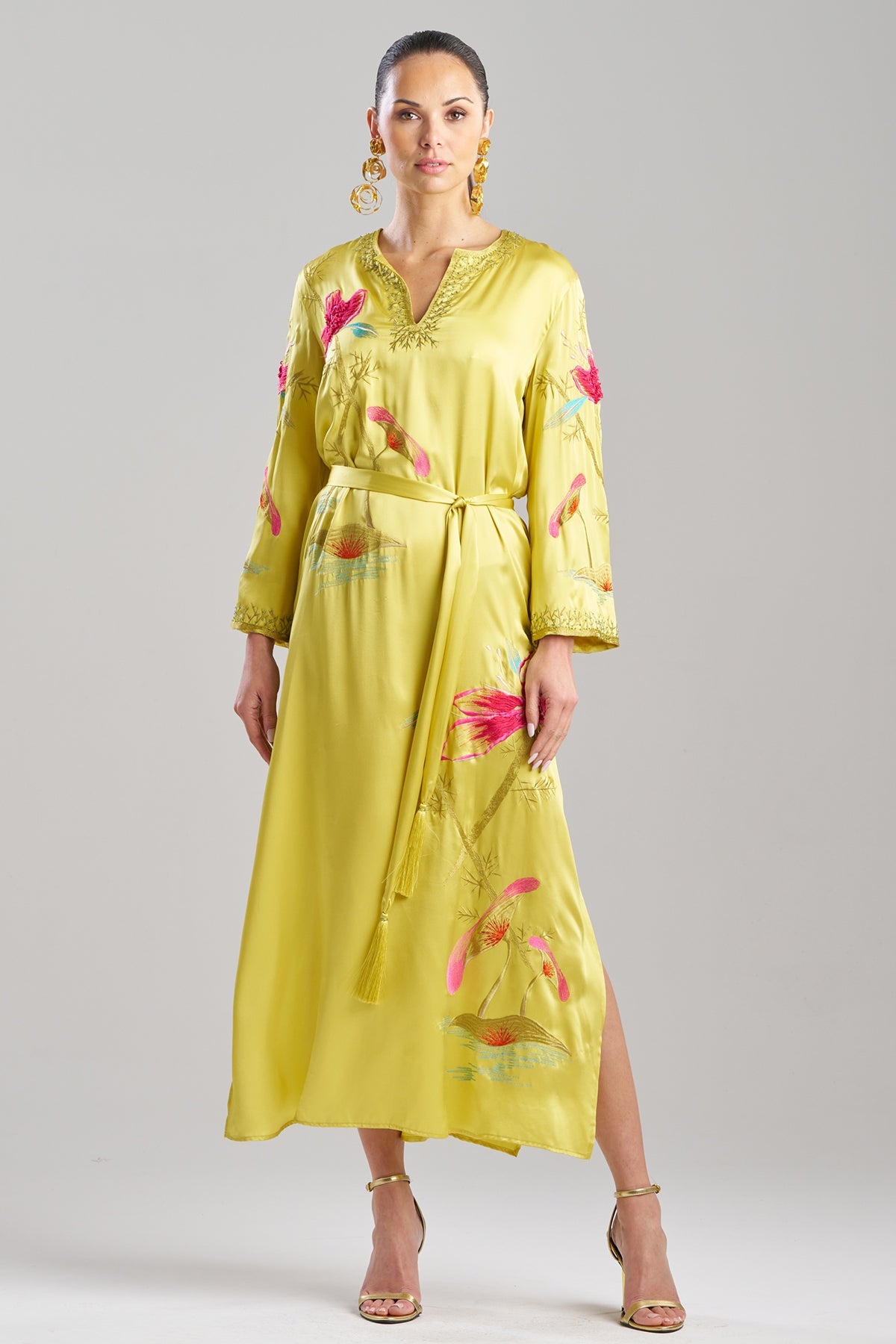 NATORI Couture Bali Embroidered Silk Caftan