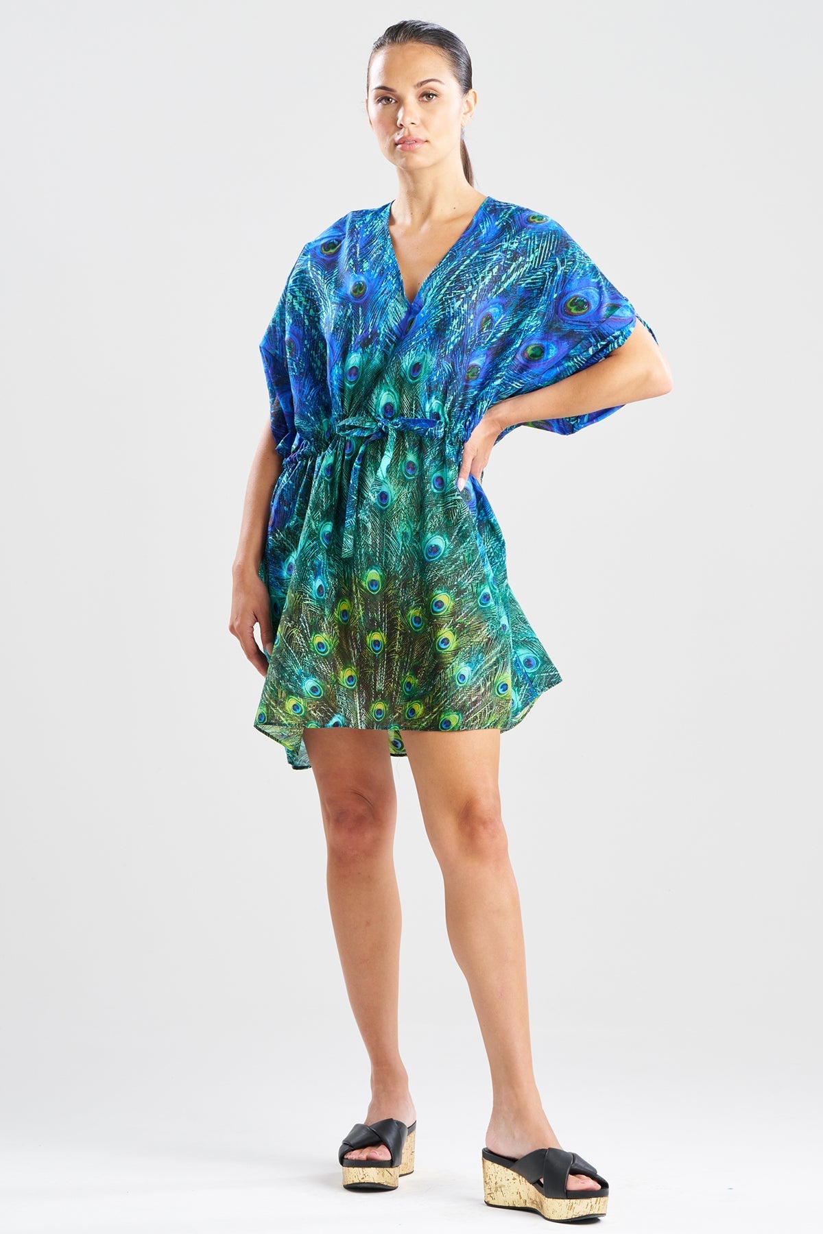 NATORI Peacock Cotton Voile Short Caftan