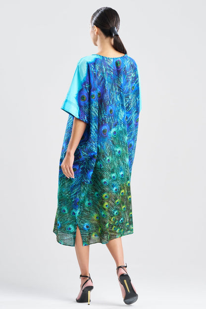 NATORI Peacock Cotton Voile Beaded Caftan