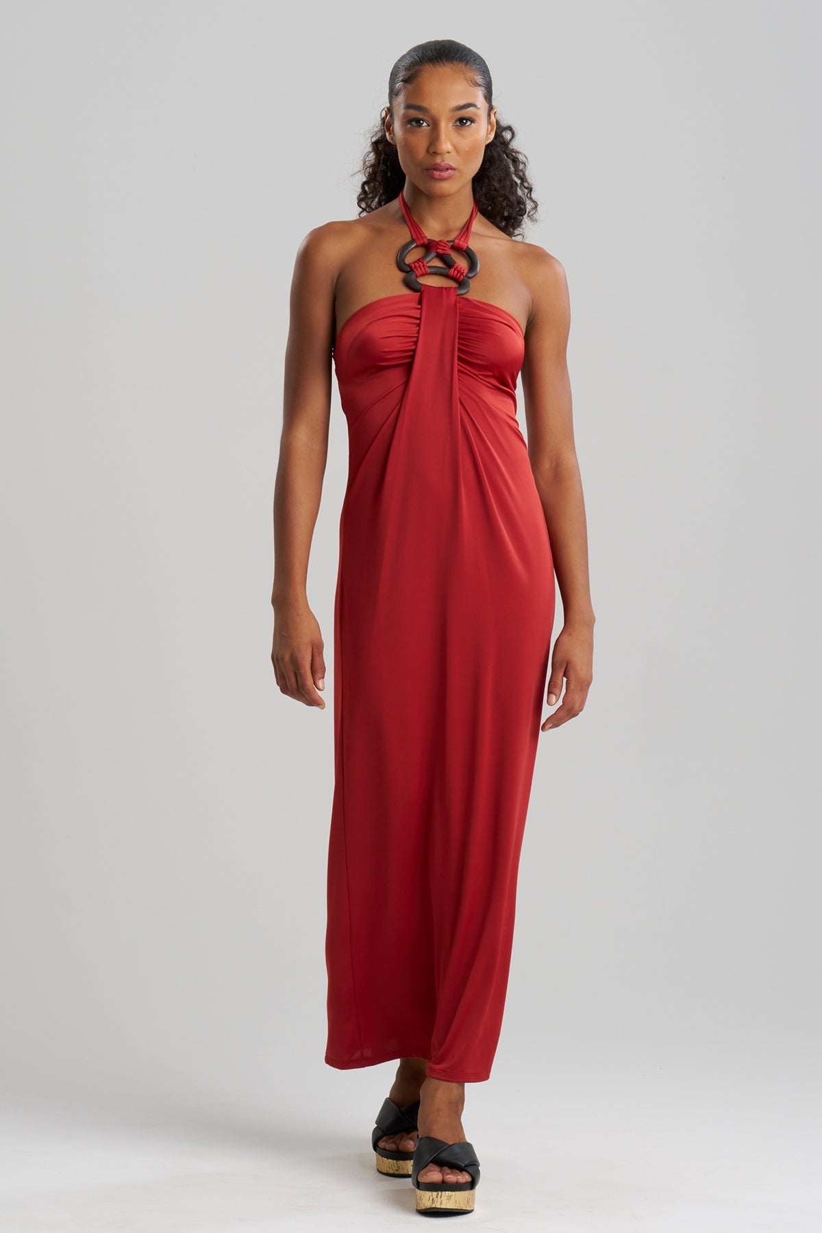 NATORI Solid Jersey Halter Dress