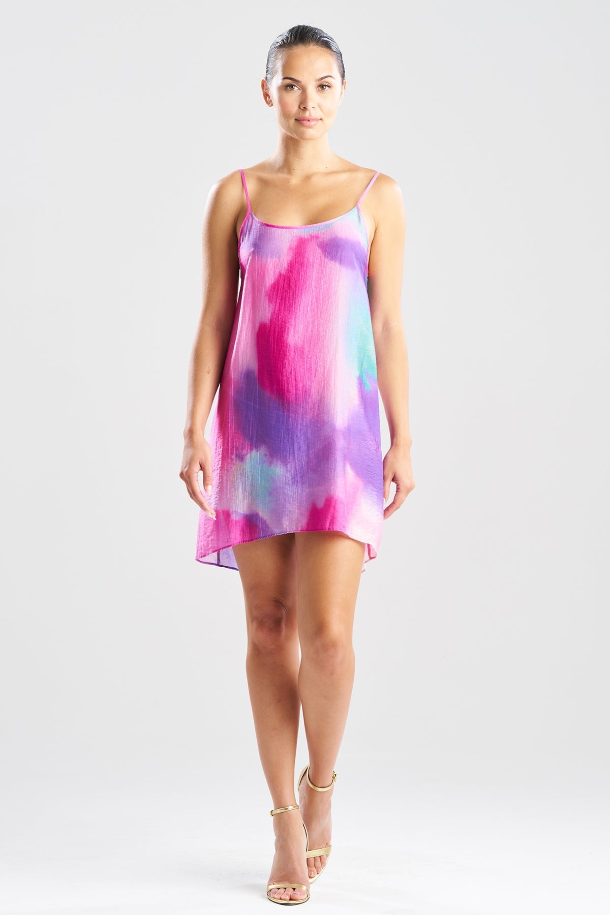 NATORI Watercolor Sheer Texture Scoop Mini Dress