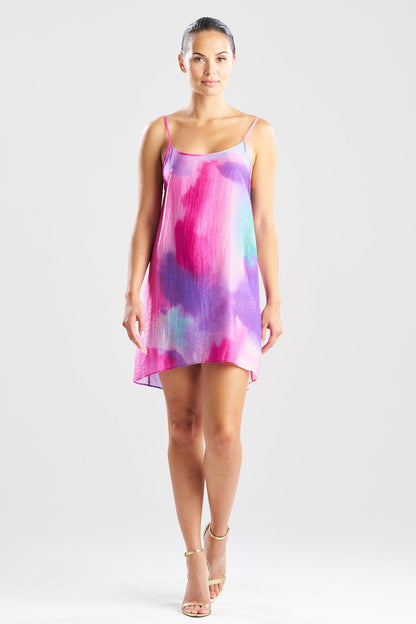 NATORI Watercolor Sheer Texture Scoop Mini Dress