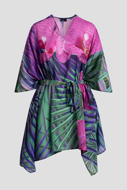 NATORI Orchid Silk Cotton Voile Short Caftan