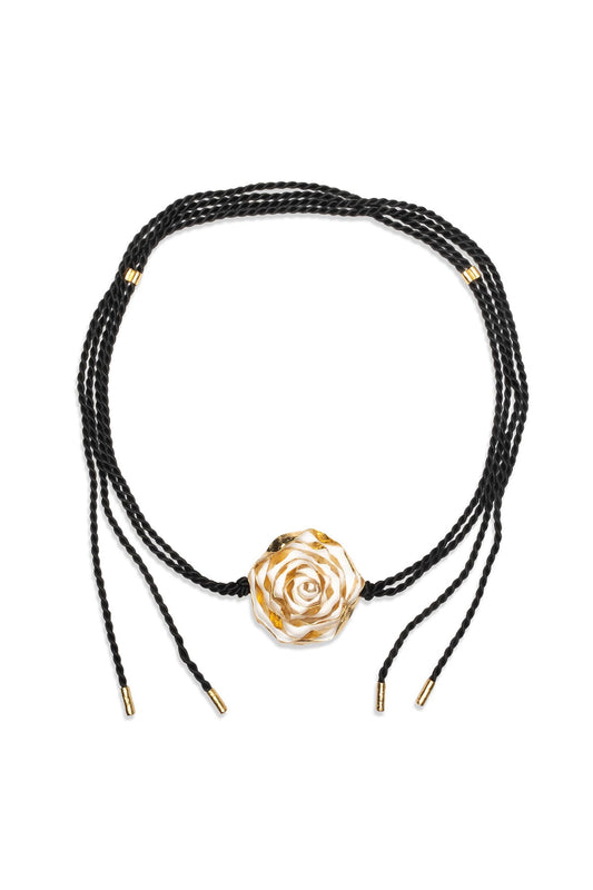 NATORI Rosette Gold Plated Wide Pendant Rope Belt