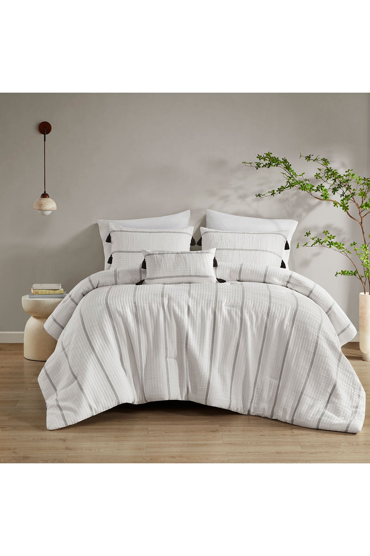 NATORI Buy Naru 4 Piece Jacquard Stripe Comforter Mini Set in Ivory/Gray Online
