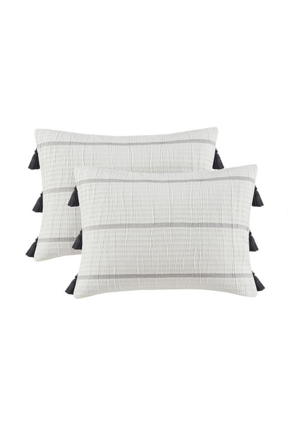 NATORI Buy Naru 4 Piece Jacquard Stripe Comforter Mini Set in Ivory/Gray Online