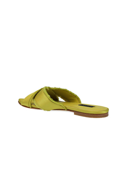 NATORI Buy Wayu Satin Fringe Cross Slide Sandals in Chartreuse Online
