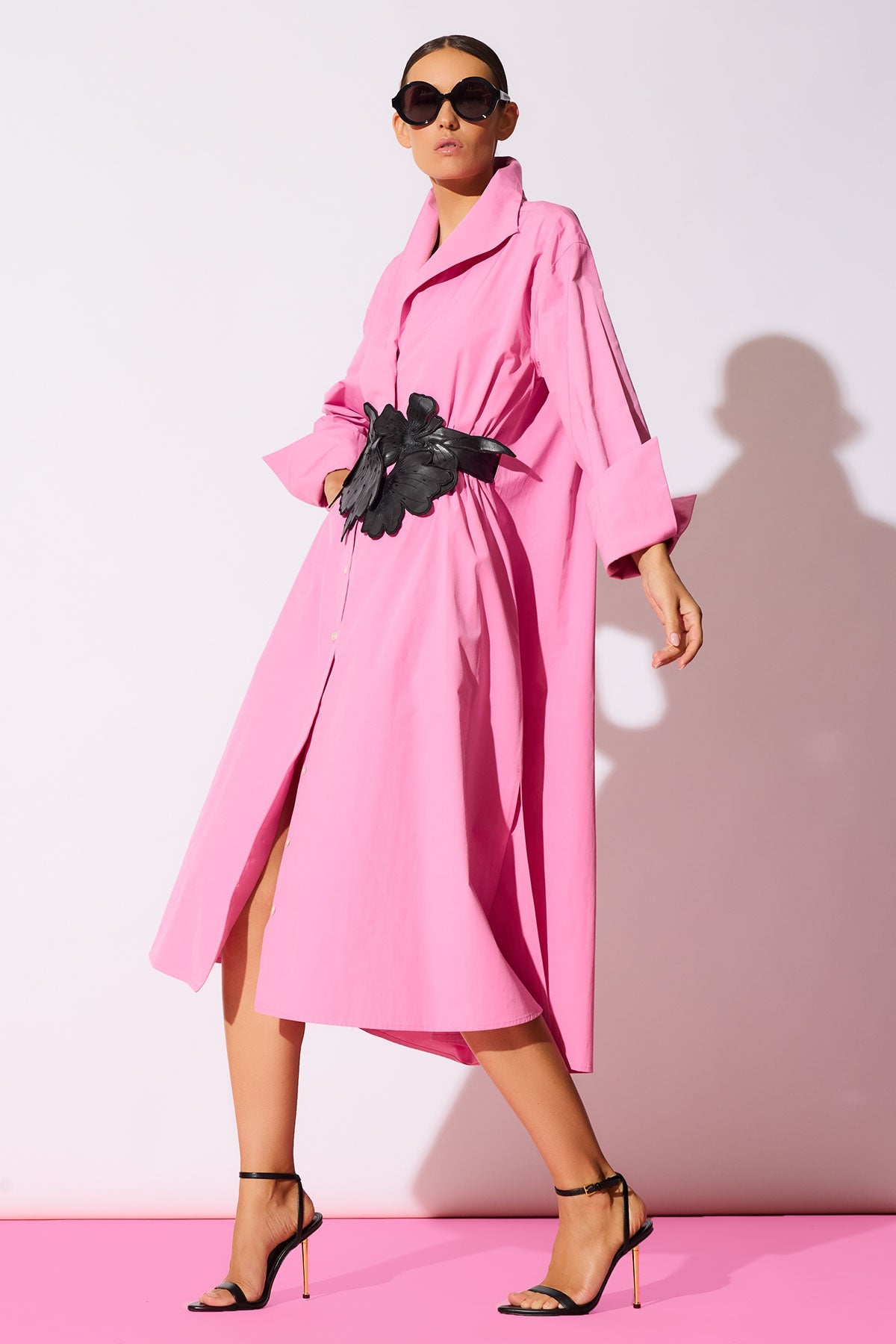 NATORI Tech Cotton Taffeta Tunnel Belted Trapeze Dress