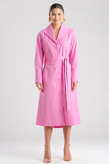 NATORI Tech Cotton Taffeta Tunnel Belted Trapeze Dress