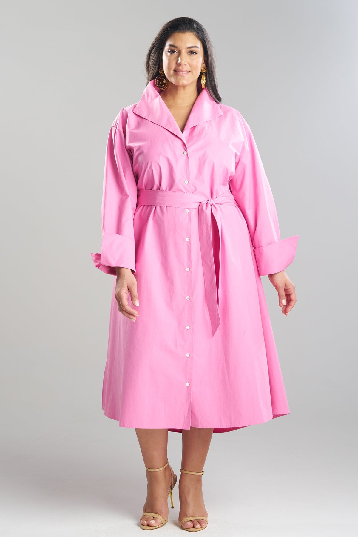 NATORI Tech Cotton Taffeta Tunnel Belted Trapeze Dress