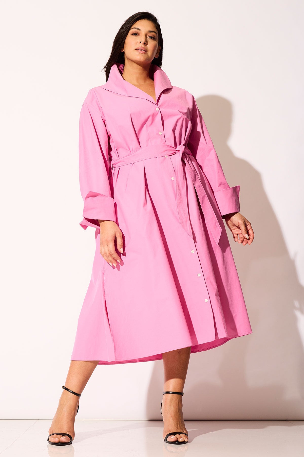 NATORI Tech Cotton Taffeta Tunnel Belted Trapeze Dress