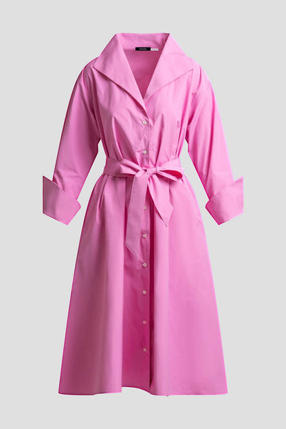 NATORI Tech Cotton Taffeta Tunnel Belted Trapeze Dress