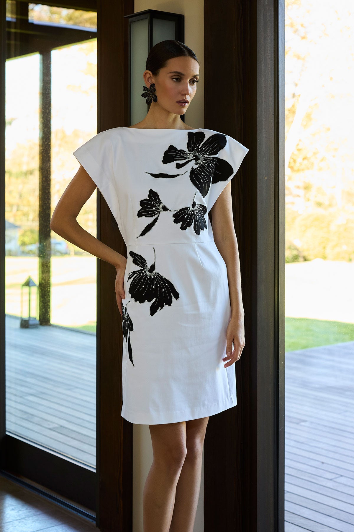 NATORI Cotton Chino Embroidered Mini Dress
