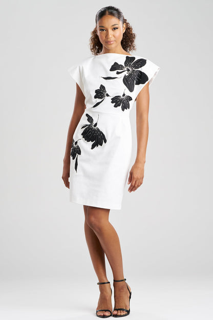 NATORI Cotton Chino Embroidered Mini Dress