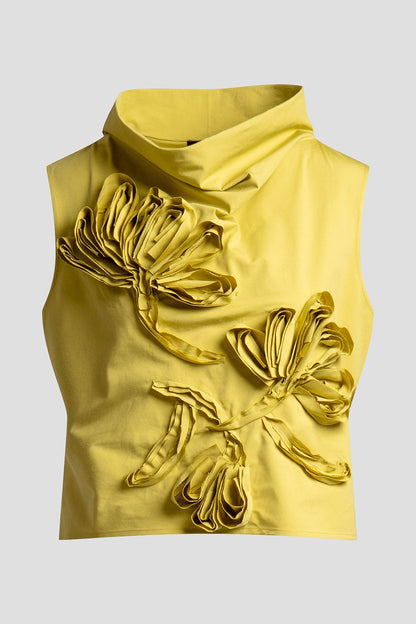 NATORI Tech Cotton Taffeta Embroidered Funnel Neck Top