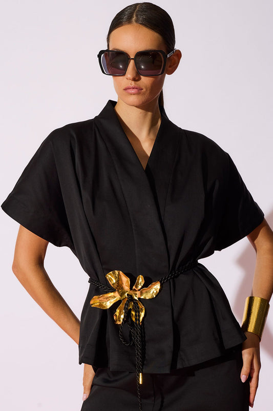 NATORI Cotton Chino Pleated Cap Sleeve Jacket