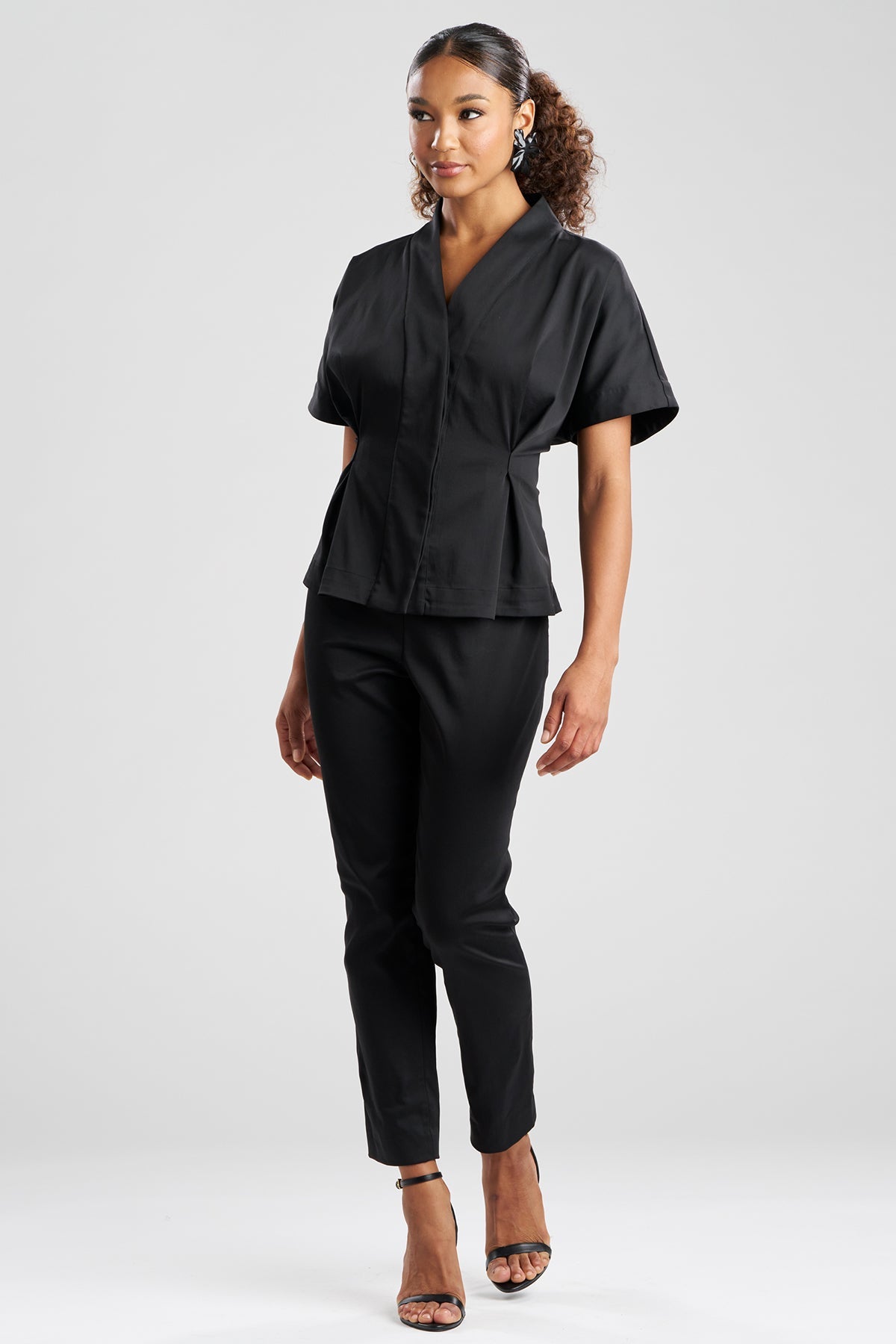 NATORI Cotton Chino Pleated Cap Sleeve Jacket
