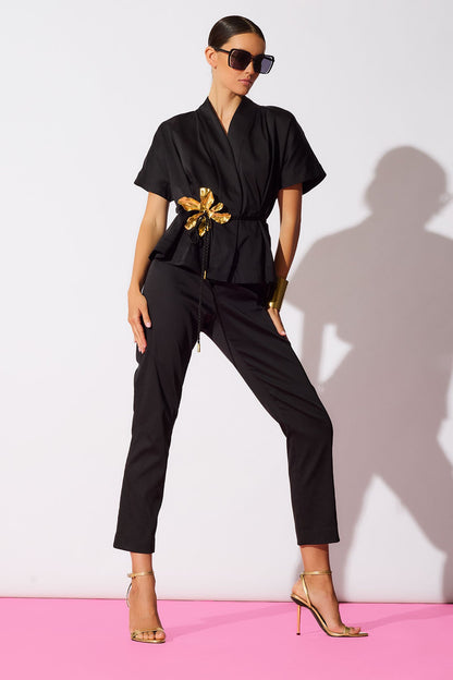 NATORI Cotton Chino Pleated Cap Sleeve Jacket